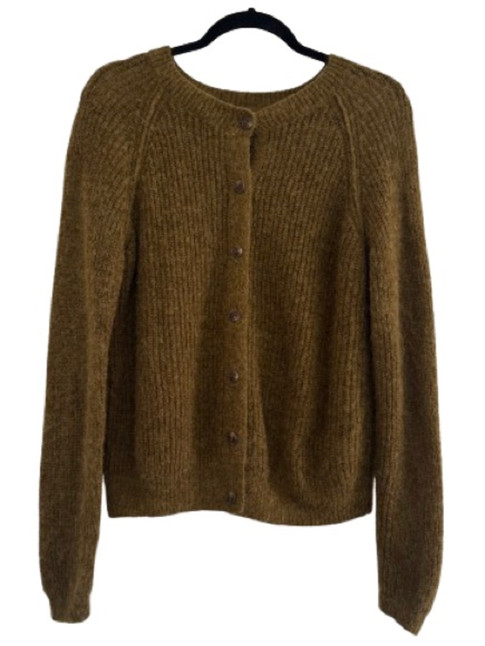 Cyrillus Paris Mohair Wool Button Down Cardigan Sweater Green Brown